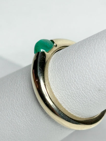 Natural Emerald Cabochon Domed Band Ring Solid 14k Gold size 6.25 - NewLifeJewelryVault
