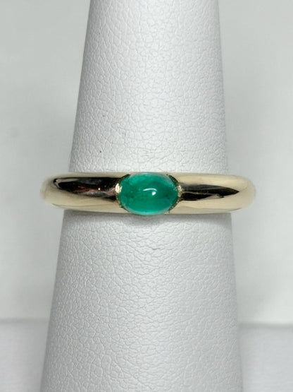Natural Emerald Cabochon Domed Band Ring Solid 14k Gold size 6.25 - NewLifeJewelryVault