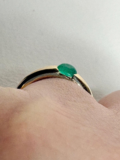 Natural Emerald Cabochon Domed Band Ring Solid 14k Gold size 6.25 - NewLifeJewelryVault