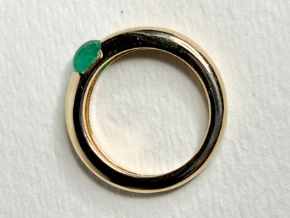 Natural Emerald Cabochon Domed Band Ring Solid 14k Gold size 6.25 - NewLifeJewelryVault
