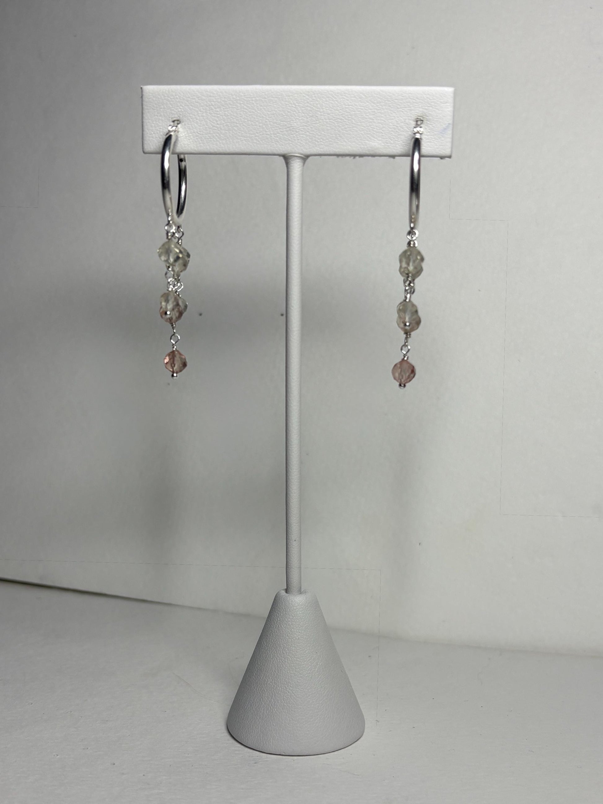 Ombre Oregon Sunstone Beaded Dangle Drop Hoop Earrings in Sterling silver 9.81ctw - NewLifeJewelryVault