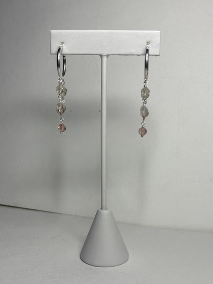 Ombre Oregon Sunstone Beaded Dangle Drop Hoop Earrings in Sterling silver 9.81ctw - NewLifeJewelryVault