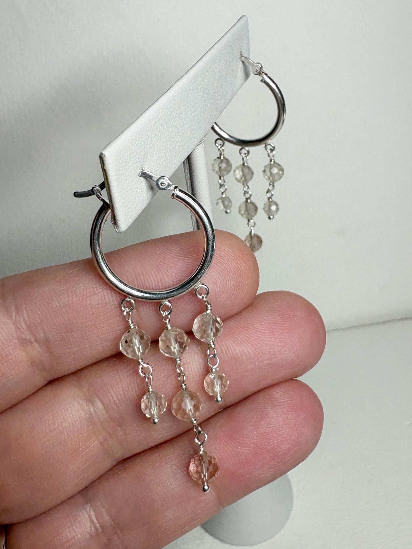 Ombre Oregon Sunstone Beaded Dangle Drop Hoop Earrings in Sterling silver 9.81ctw - NewLifeJewelryVault