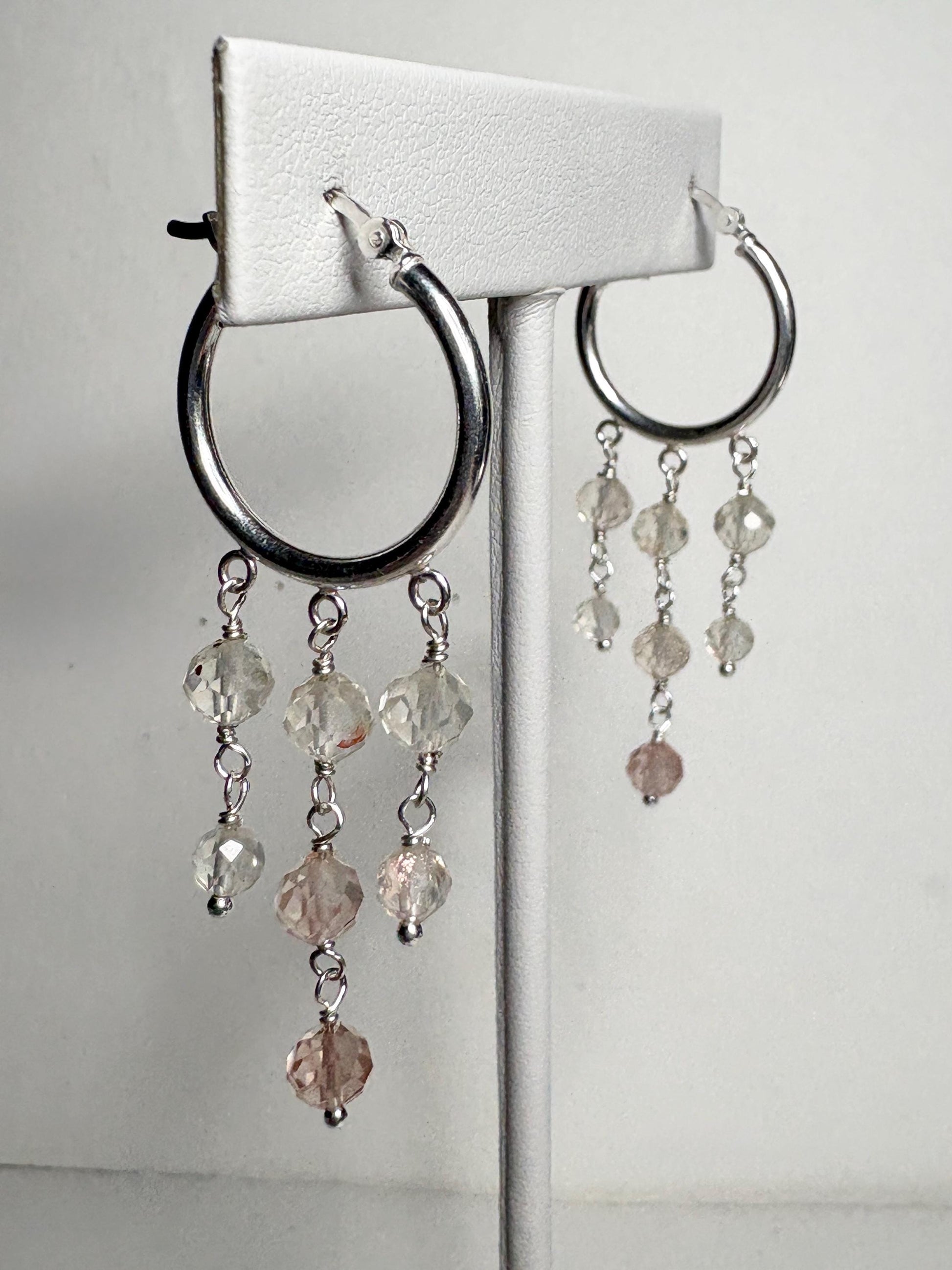 Ombre Oregon Sunstone Beaded Dangle Drop Hoop Earrings in Sterling silver 9.81ctw - NewLifeJewelryVault
