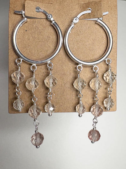 Ombre Oregon Sunstone Beaded Dangle Drop Hoop Earrings in Sterling silver 9.81ctw - NewLifeJewelryVault