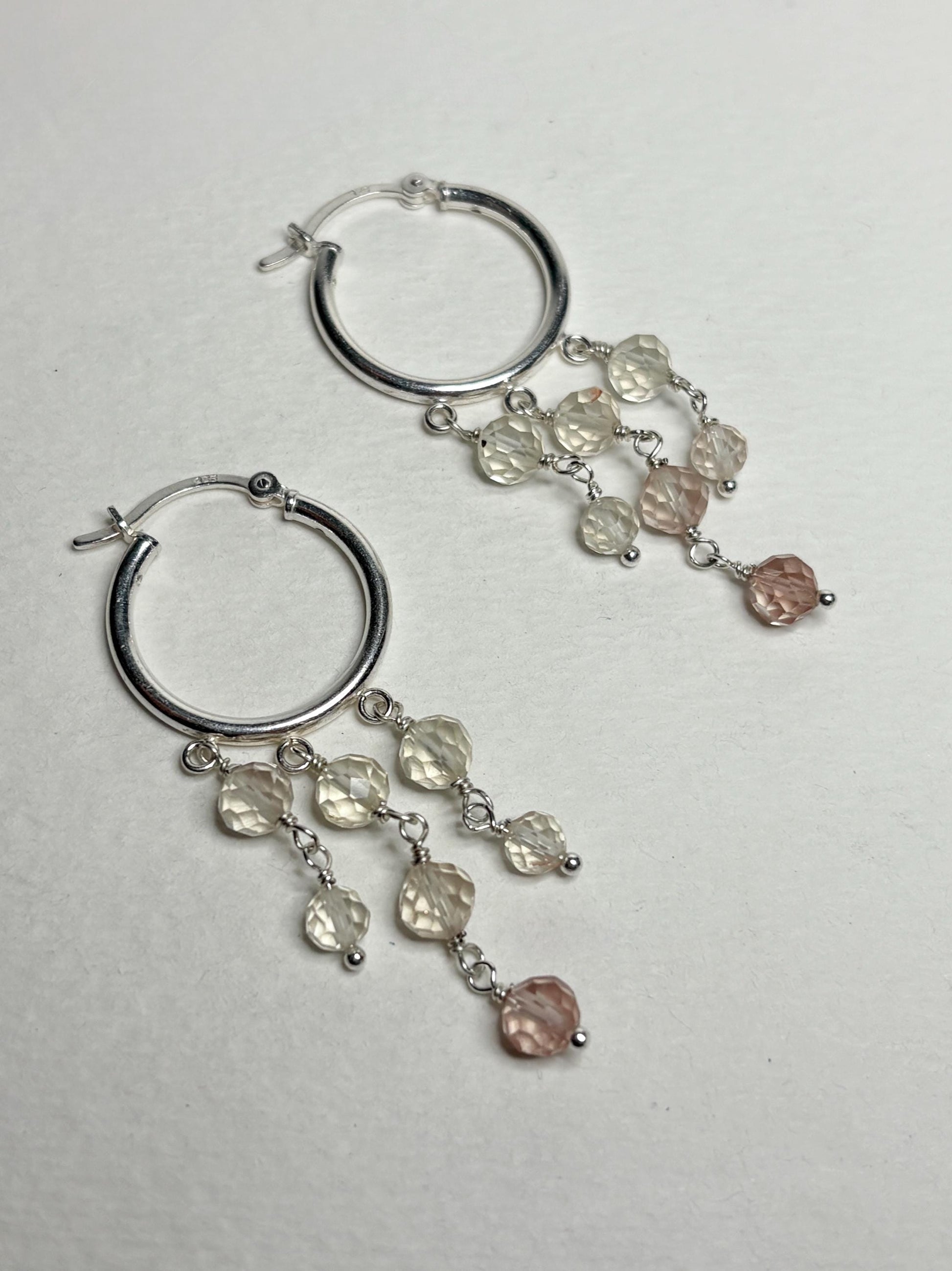 Ombre Oregon Sunstone Beaded Dangle Drop Hoop Earrings in Sterling silver 9.81ctw - NewLifeJewelryVault