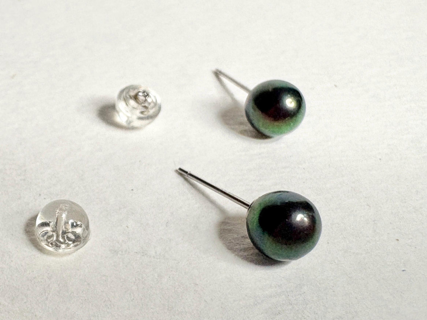 Black Akoya Cultured Pearl Stud Earrings 6.8mm - NewLifeJewelryVault