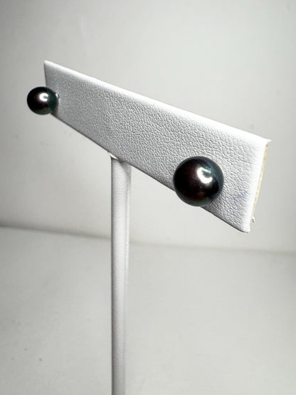 Black Akoya Cultured Pearl Stud Earrings 6.8mm - NewLifeJewelryVault