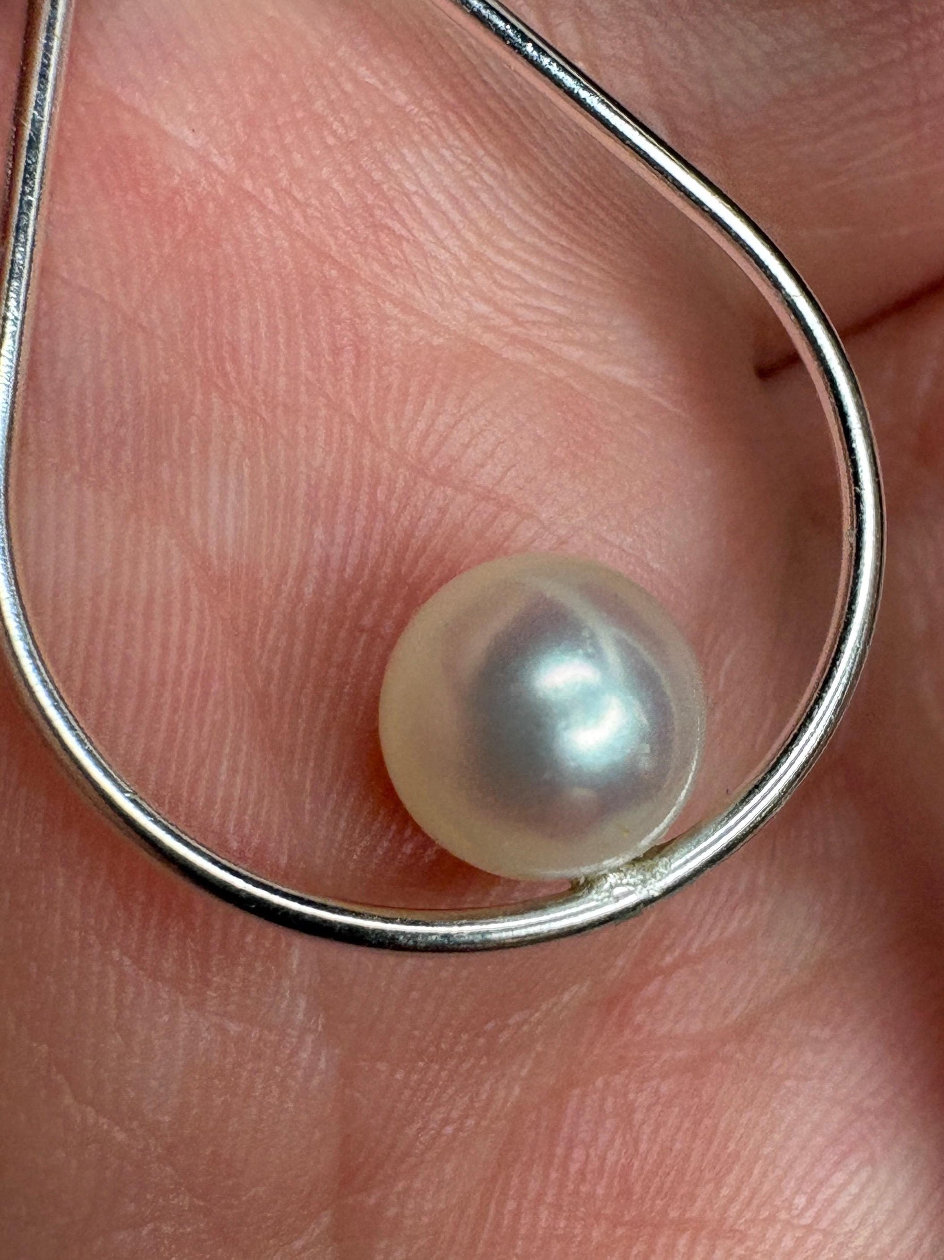Akoya Cultured Pearl Open Tear Dangle Drop Earrings in Sterling silver 6.8mm - NewLifeJewelryVault