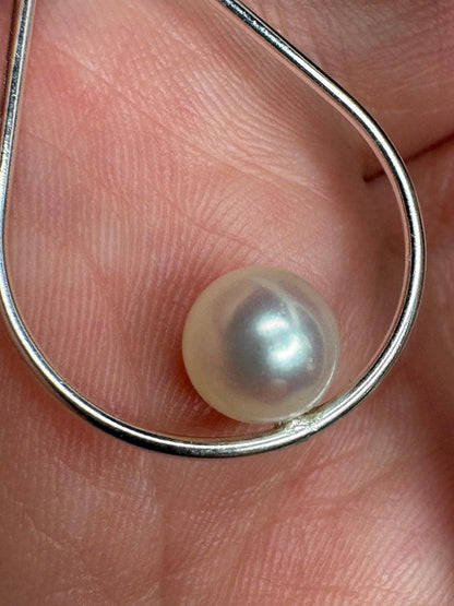 Akoya Cultured Pearl Open Tear Dangle Drop Earrings in Sterling silver 6.8mm - NewLifeJewelryVault