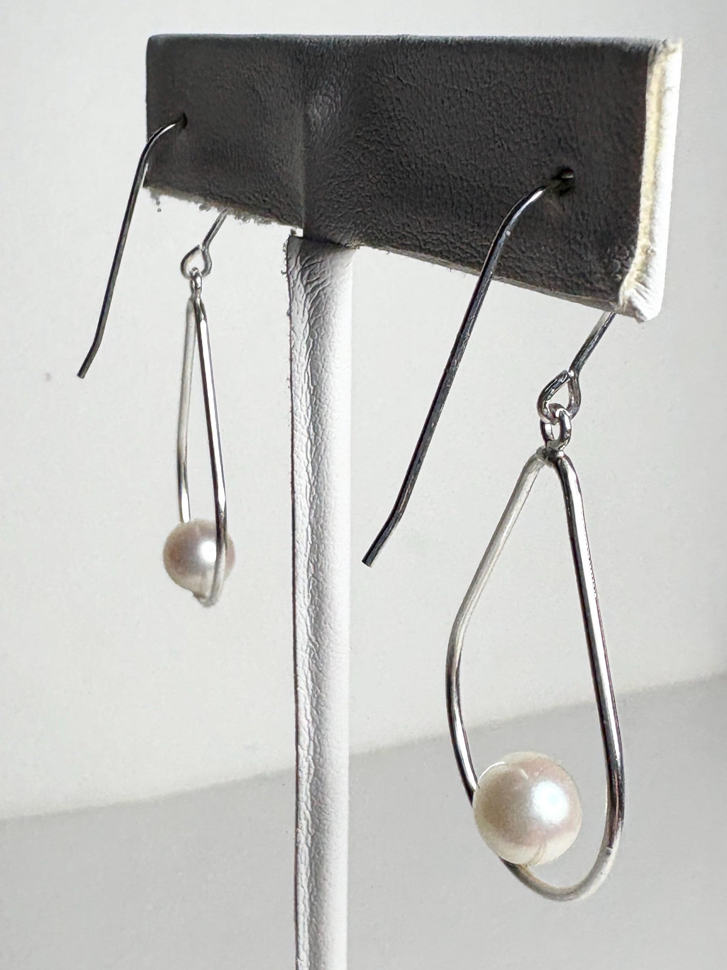Akoya Cultured Pearl Open Tear Dangle Drop Earrings in Sterling silver 6.8mm - NewLifeJewelryVault