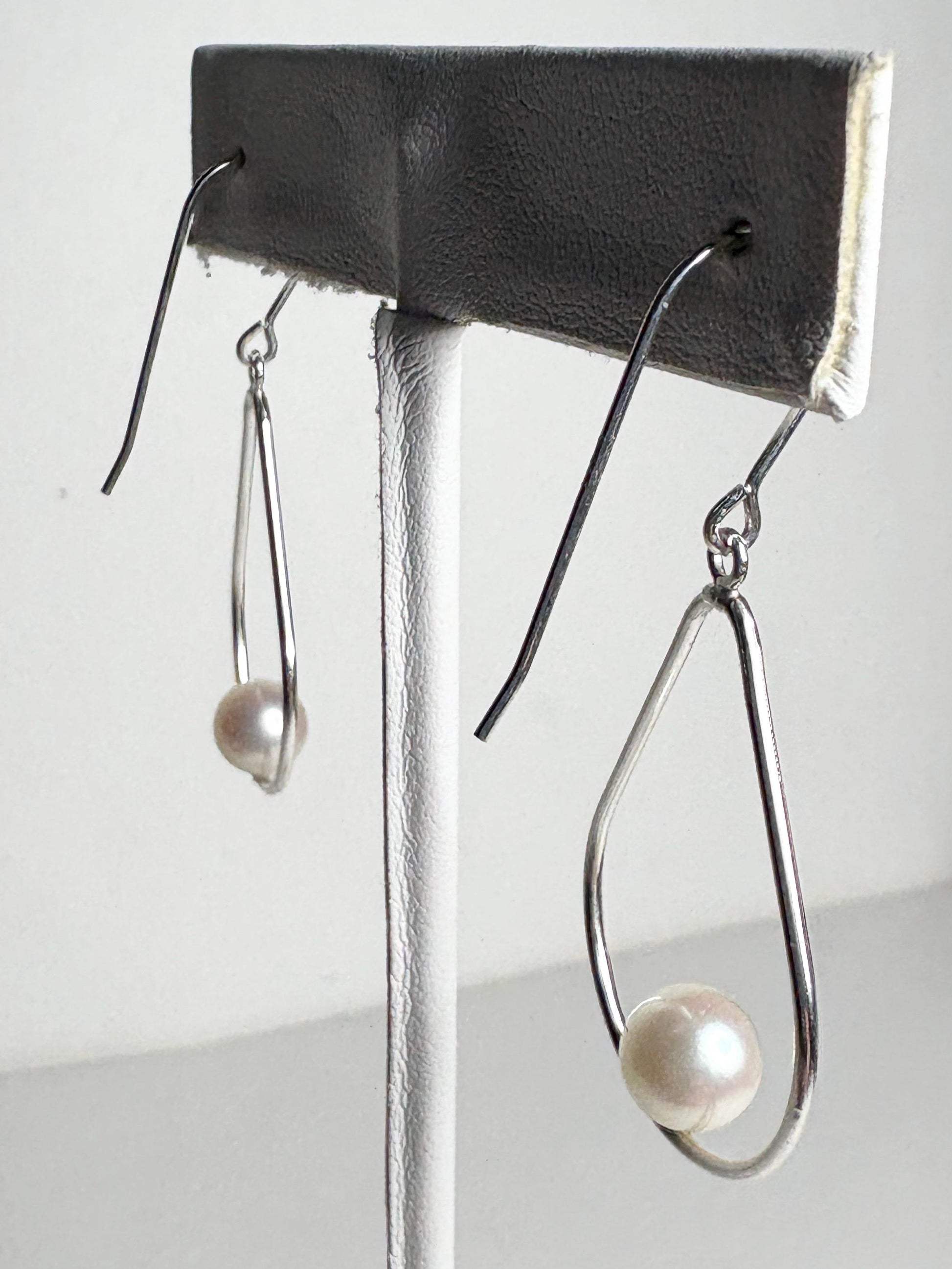 Akoya Cultured Pearl Open Tear Dangle Drop Earrings in Sterling silver 6.8mm - NewLifeJewelryVault