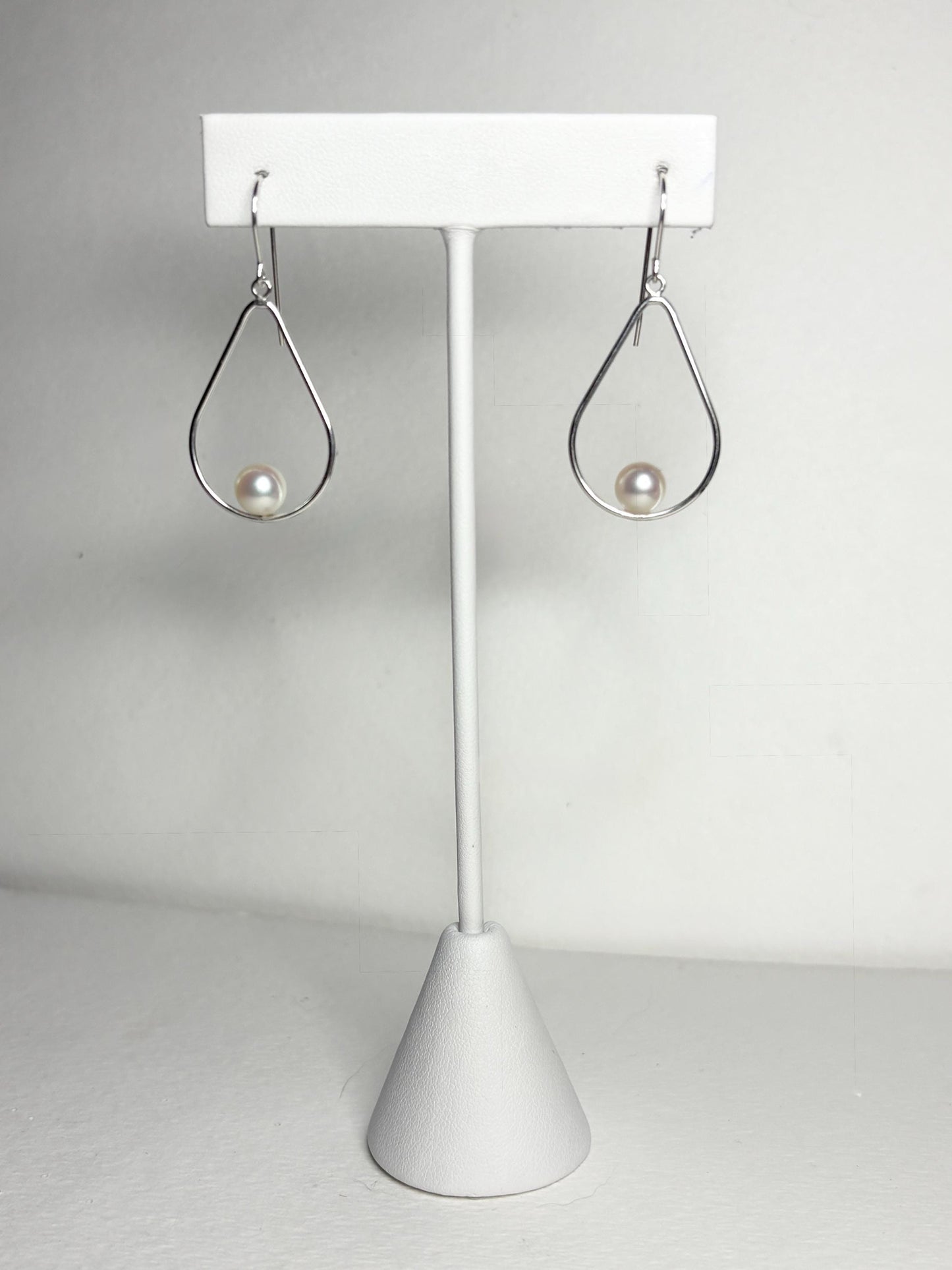 Akoya Cultured Pearl Open Tear Dangle Drop Earrings in Sterling silver 6.8mm - NewLifeJewelryVault