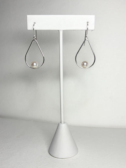 Akoya Cultured Pearl Open Tear Dangle Drop Earrings in Sterling silver 6.8mm - NewLifeJewelryVault