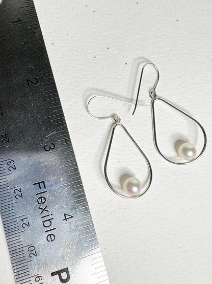 Akoya Cultured Pearl Open Tear Dangle Drop Earrings in Sterling silver 6.8mm - NewLifeJewelryVault