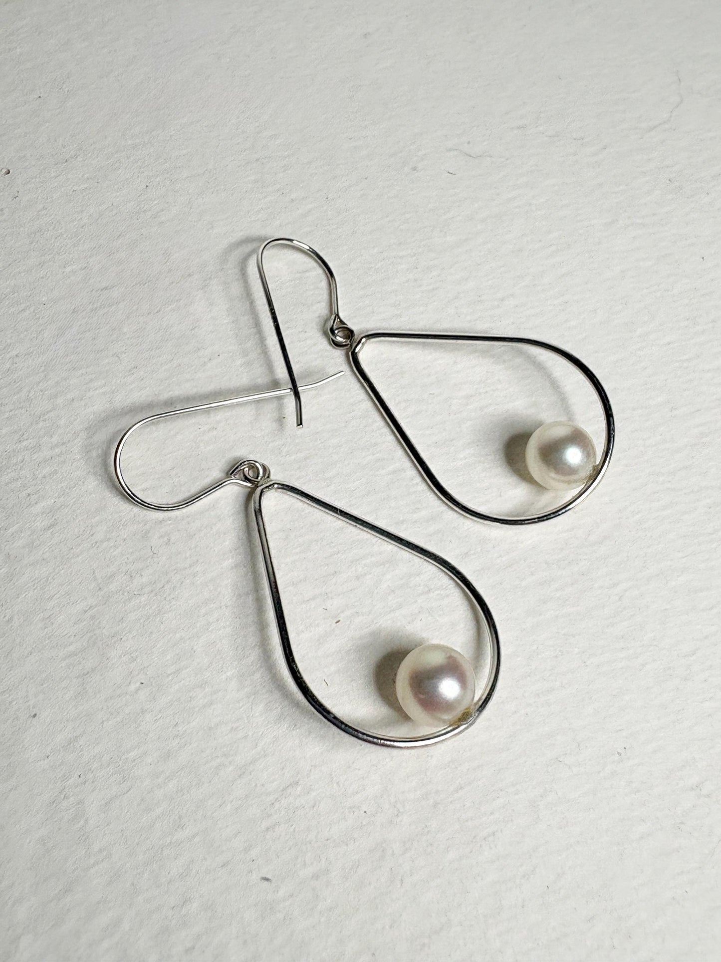 Akoya Cultured Pearl Open Tear Dangle Drop Earrings in Sterling silver 6.8mm - NewLifeJewelryVault