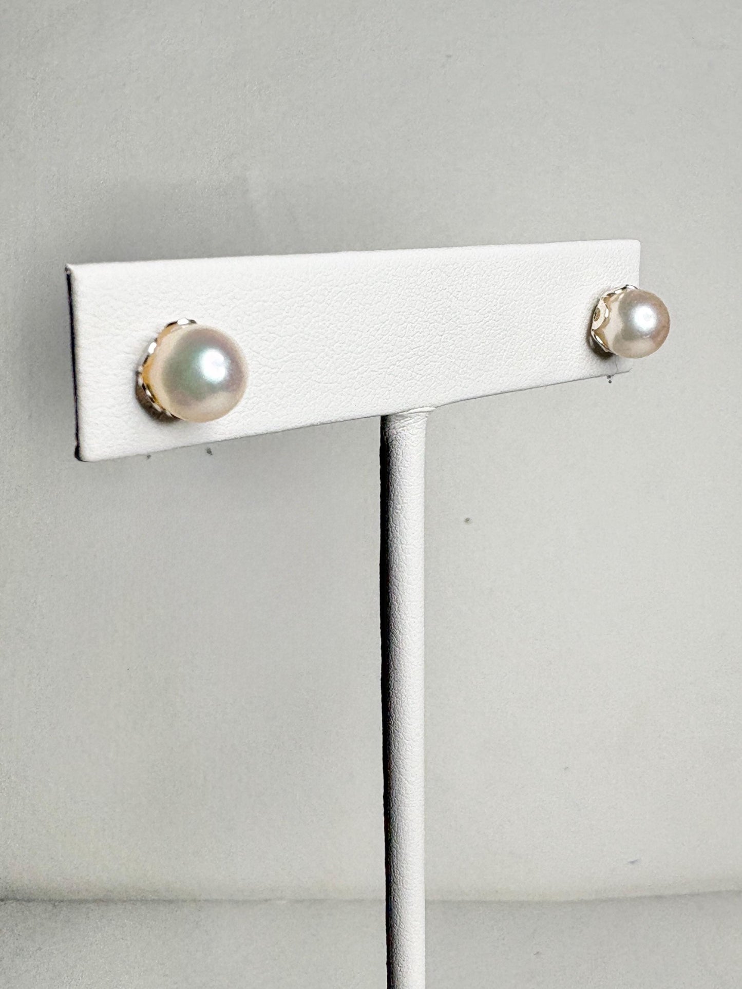 Akoya Cultured Pearl Stud Earrings 6.85mm - NewLifeJewelryVault