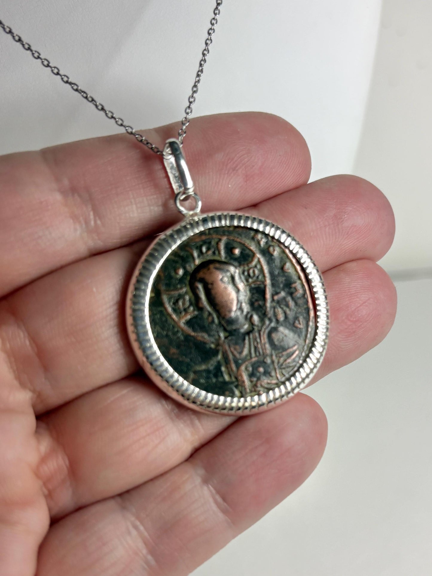Ancient Follis Anonymous Byzantine Bronze Coin of Christ in Sterling Silver 20" - NewLifeJewelryVault
