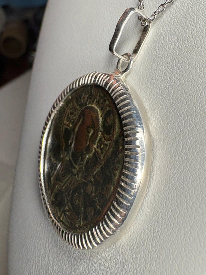 Ancient Follis Anonymous Byzantine Bronze Coin of Christ in Sterling Silver 20" - NewLifeJewelryVault