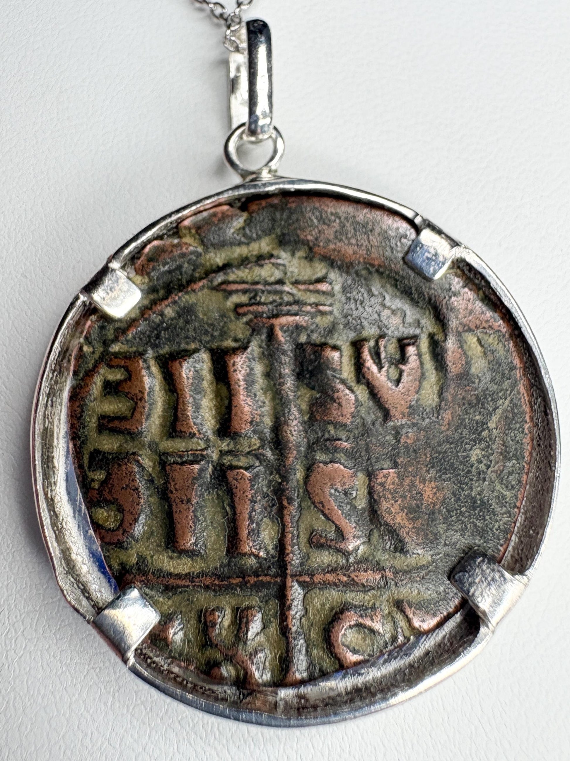 Ancient Follis Anonymous Byzantine Bronze Coin of Christ in Sterling Silver 20" - NewLifeJewelryVault