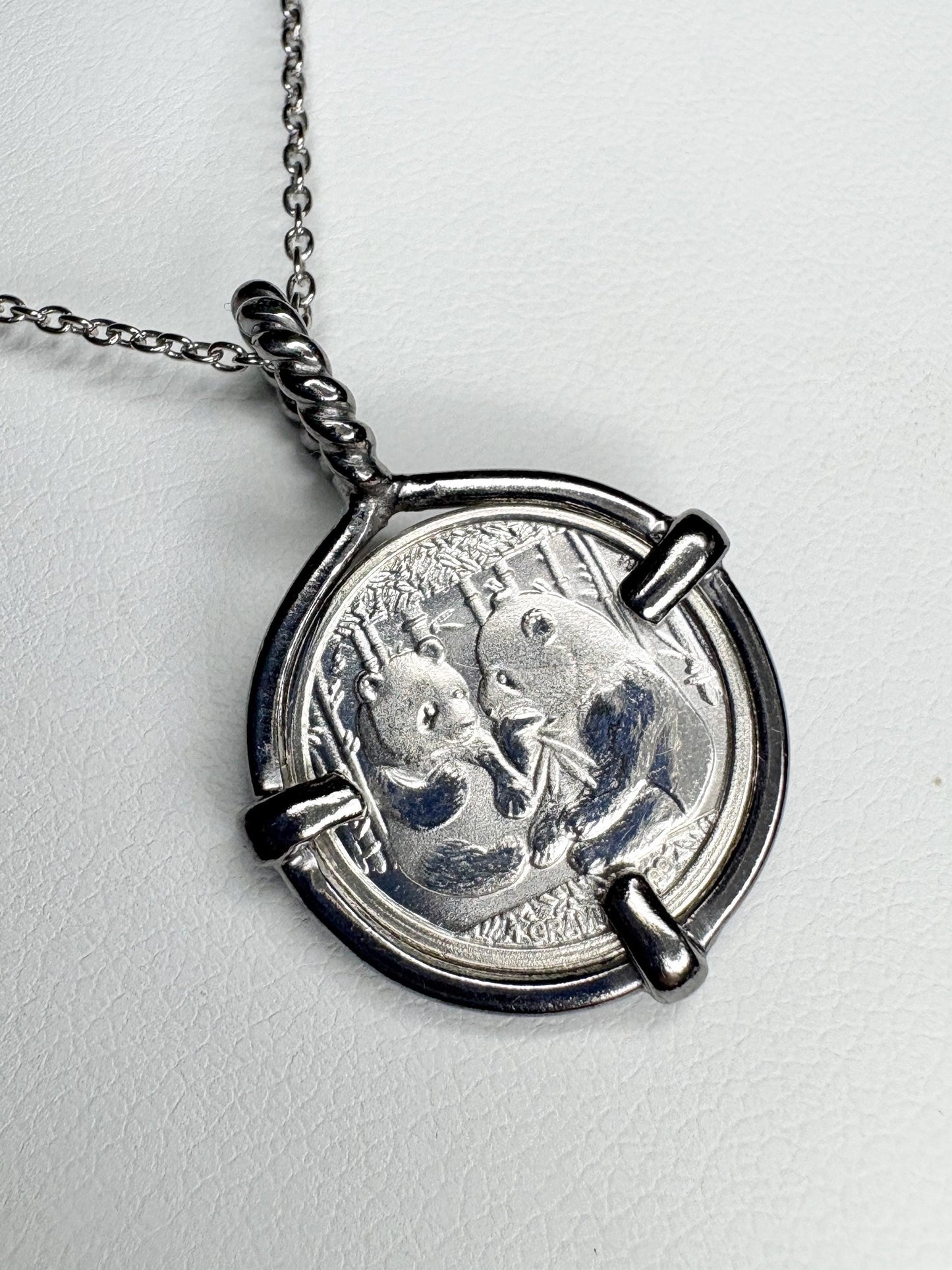 Panda Coin Bullion 999 Fine Silver Twist Bail Pendant Necklace in Sterling Silver 20" - NewLifeJewelryVault