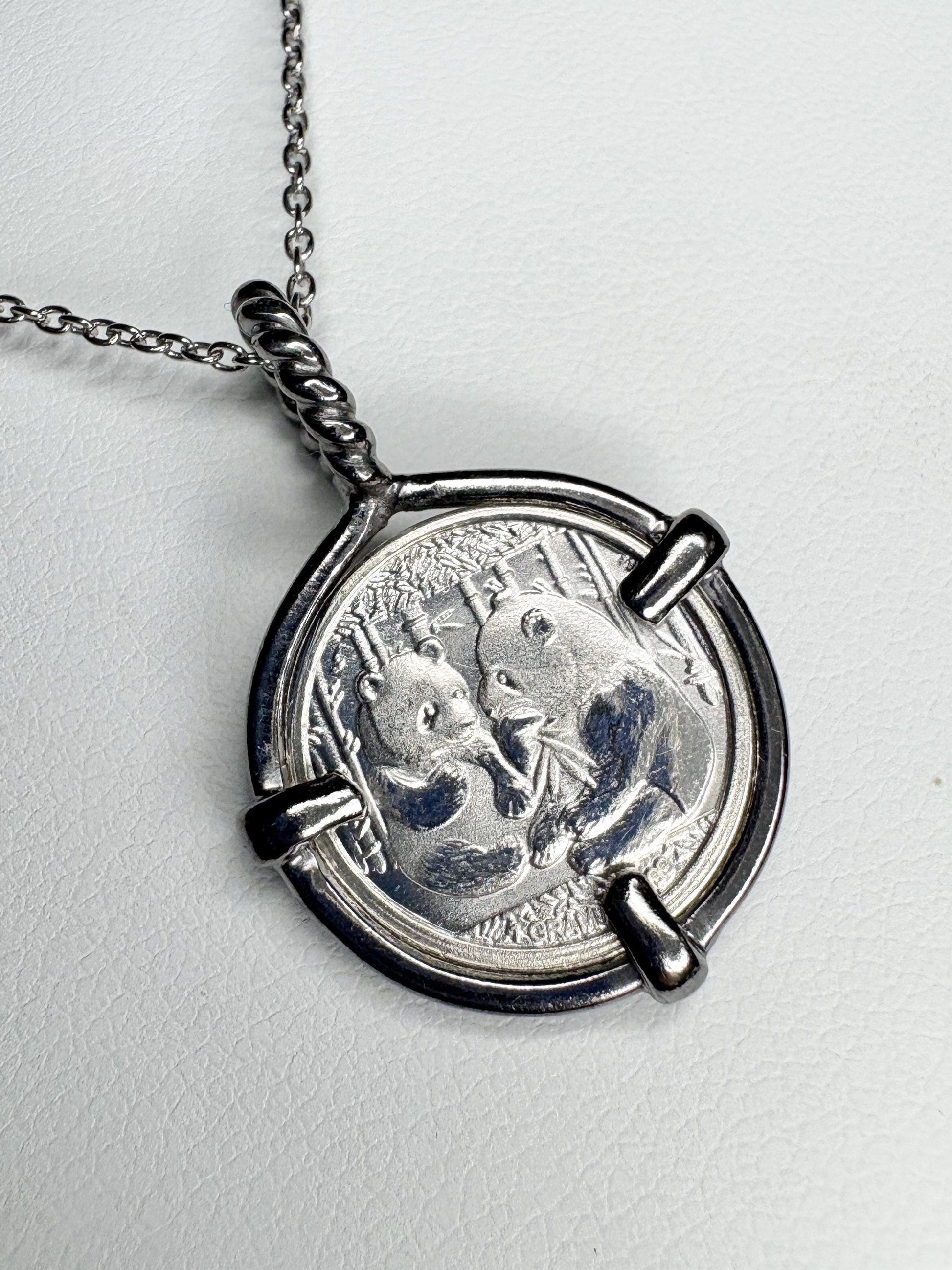 Panda Coin Bullion 999 Fine Silver Twist Bail Pendant Necklace in Sterling Silver 20" - NewLifeJewelryVault