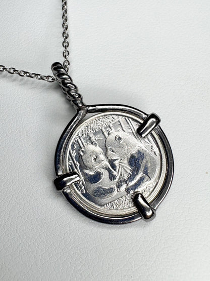 Panda Coin Bullion 999 Fine Silver Twist Bail Pendant Necklace in Sterling Silver 20" - NewLifeJewelryVault