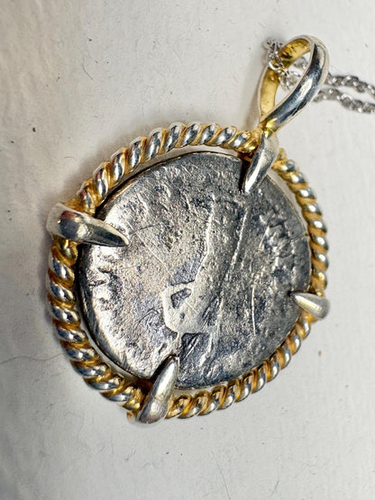 Ancient Roman Demitian Silver Denarius Pendant Necklace Sterling Silver 20" - NewLifeJewelryVault