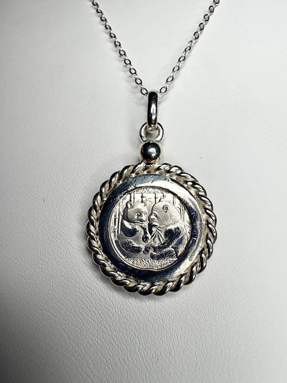 Panda Coin Bullion 999 Fine Silver Rope Pendant Necklace in Sterling Silver 18" - NewLifeJewelryVault