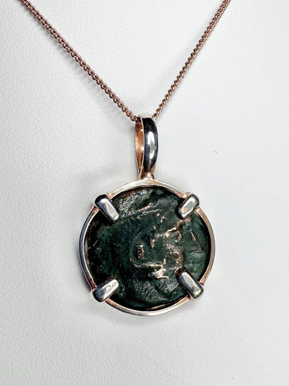 Ancient Greek Macedonia Bronze Coin Philip II Pendant Necklace in Sterling Silver Rose Gold Adjustable 24-26" - NewLifeJewelryVault