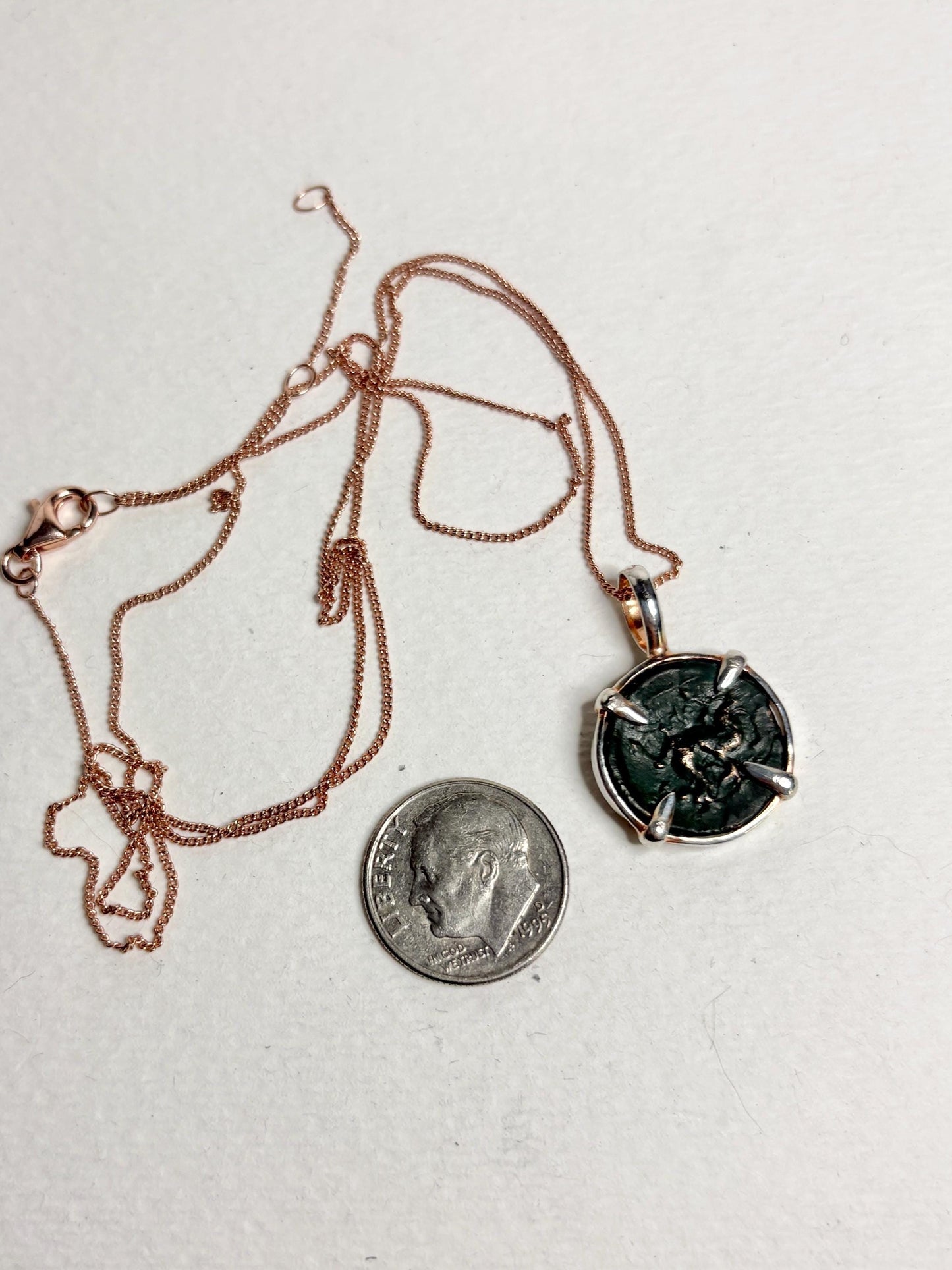 Ancient Greek Macedonia Bronze Coin Philip II Pendant Necklace in Sterling Silver Rose Gold Adjustable 24-26" - NewLifeJewelryVault
