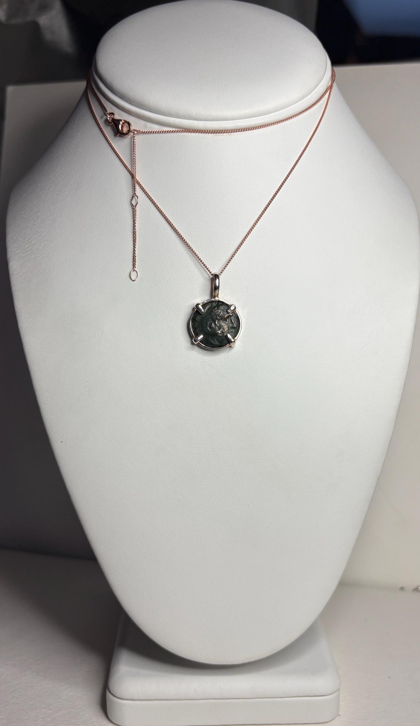 Ancient Greek Macedonia Bronze Coin Philip II Pendant Necklace in Sterling Silver Rose Gold Adjustable 24-26" - NewLifeJewelryVault