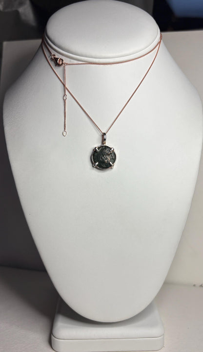 Ancient Greek Macedonia Bronze Coin Philip II Pendant Necklace in Sterling Silver Rose Gold Adjustable 24-26" - NewLifeJewelryVault