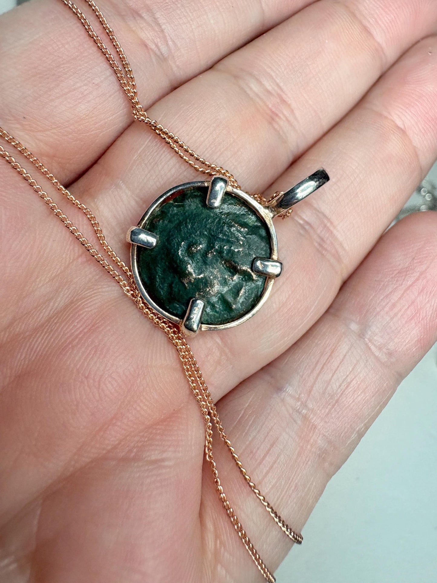 Ancient Greek Macedonia Bronze Coin Philip II Pendant Necklace in Sterling Silver Rose Gold Adjustable 24-26" - NewLifeJewelryVault