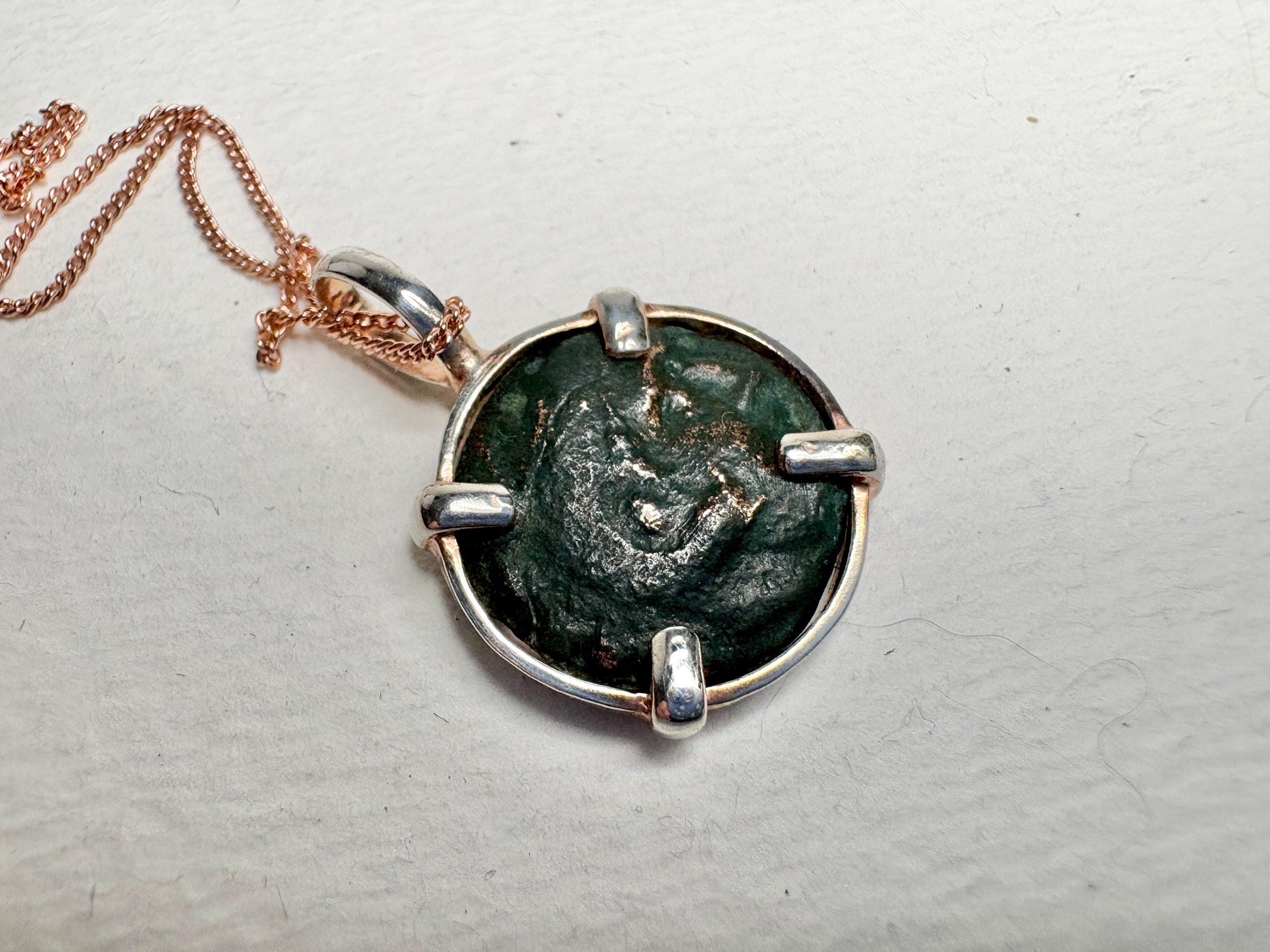 Ancient Greek Macedonia Bronze Coin Philip II Pendant Necklace in Sterling Silver Rose Gold Adjustable 24-26" - NewLifeJewelryVault
