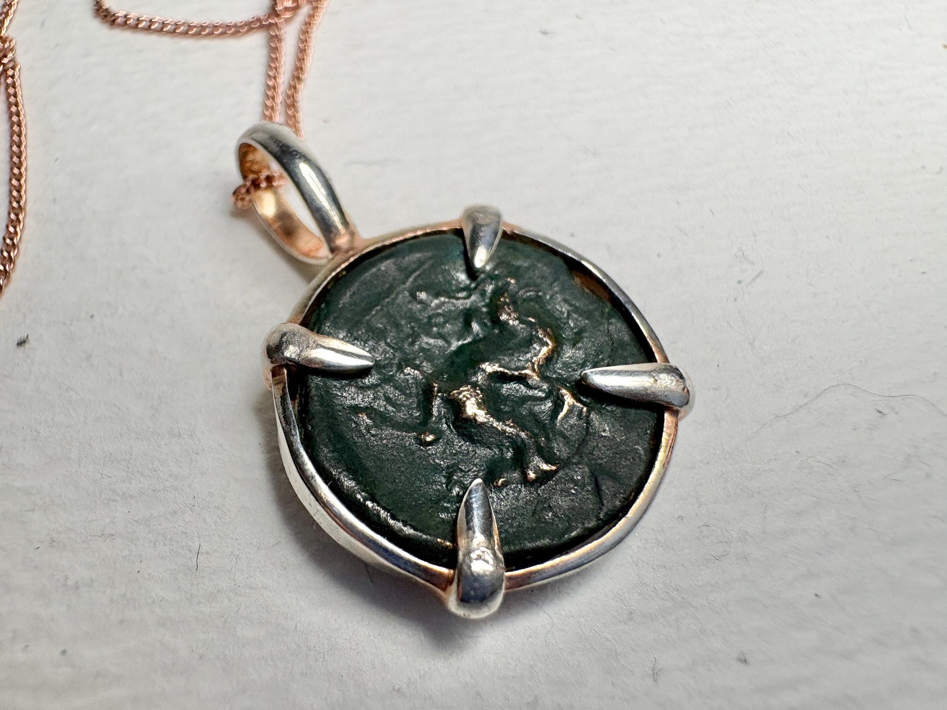 Ancient Greek Macedonia Bronze Coin Philip II Pendant Necklace in Sterling Silver Rose Gold Adjustable 24-26" - NewLifeJewelryVault