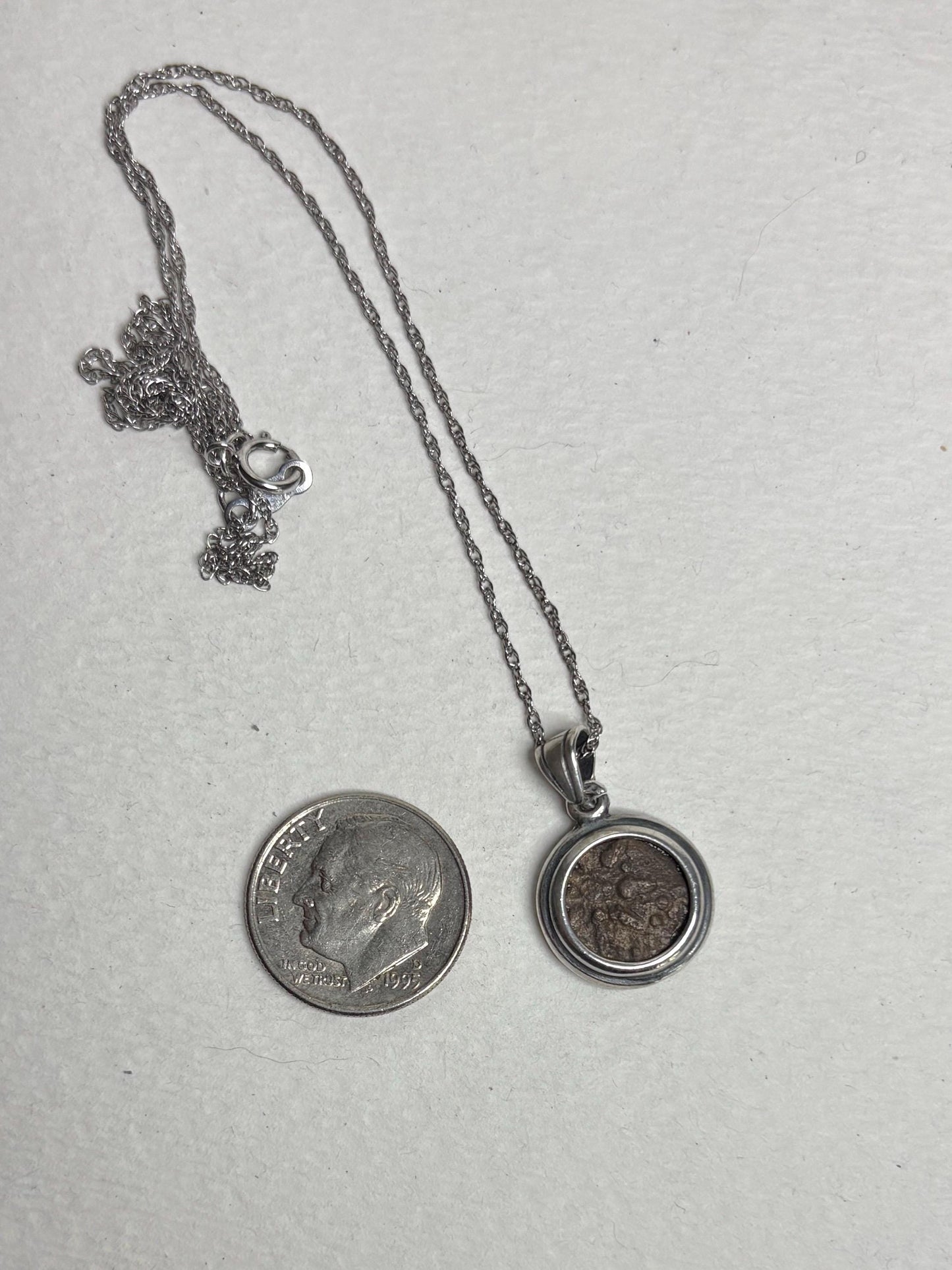 Widow's Mite Bezel Coin Pendant Necklace Sterling Silver 18" - NewLifeJewelryVault
