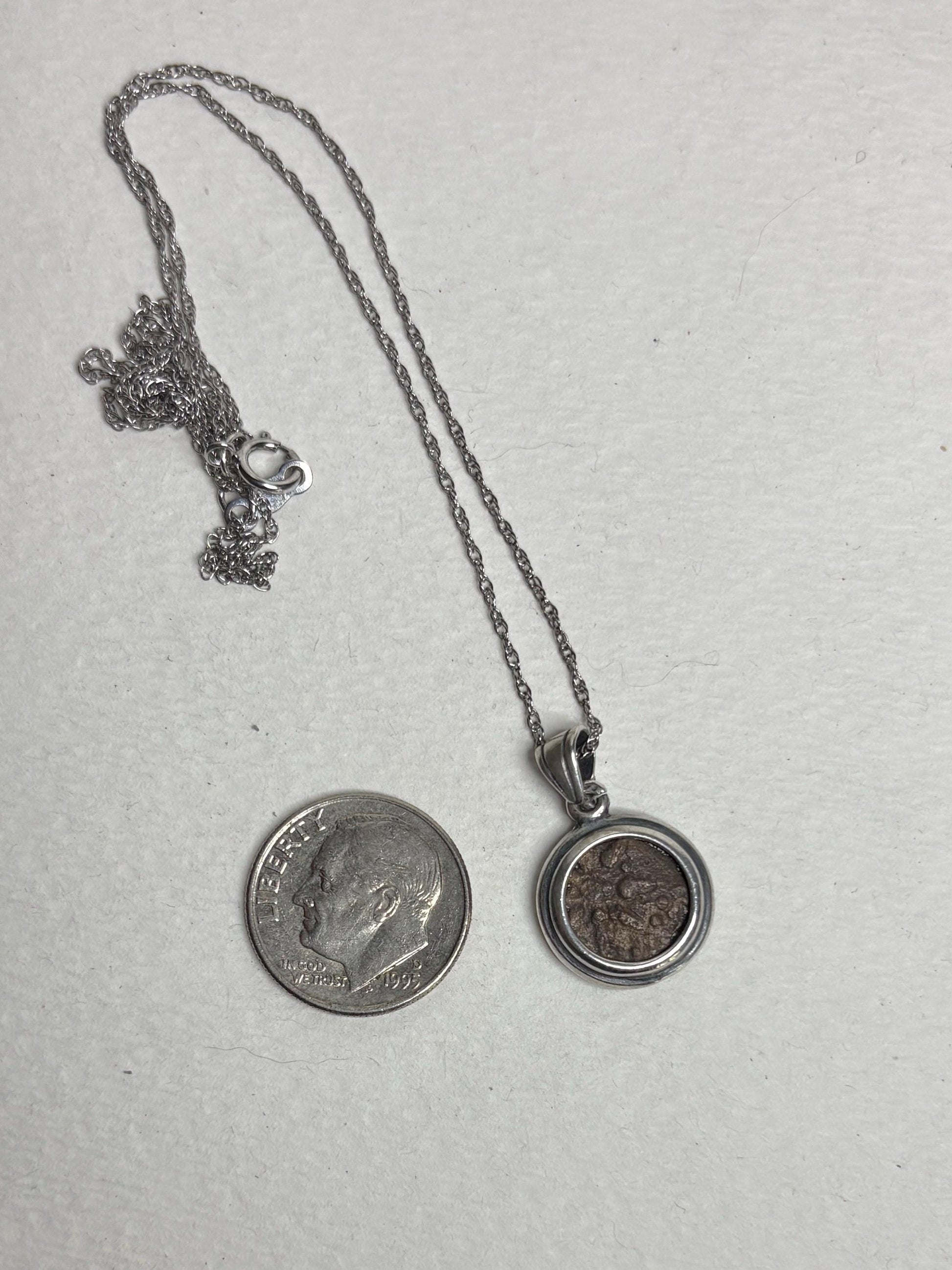 Widow's Mite Bezel Coin Pendant Necklace Sterling Silver 18" - NewLifeJewelryVault