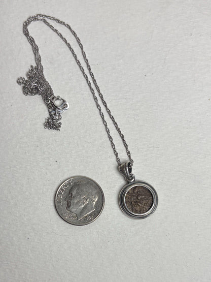 Widow's Mite Bezel Coin Pendant Necklace Sterling Silver 18" - NewLifeJewelryVault