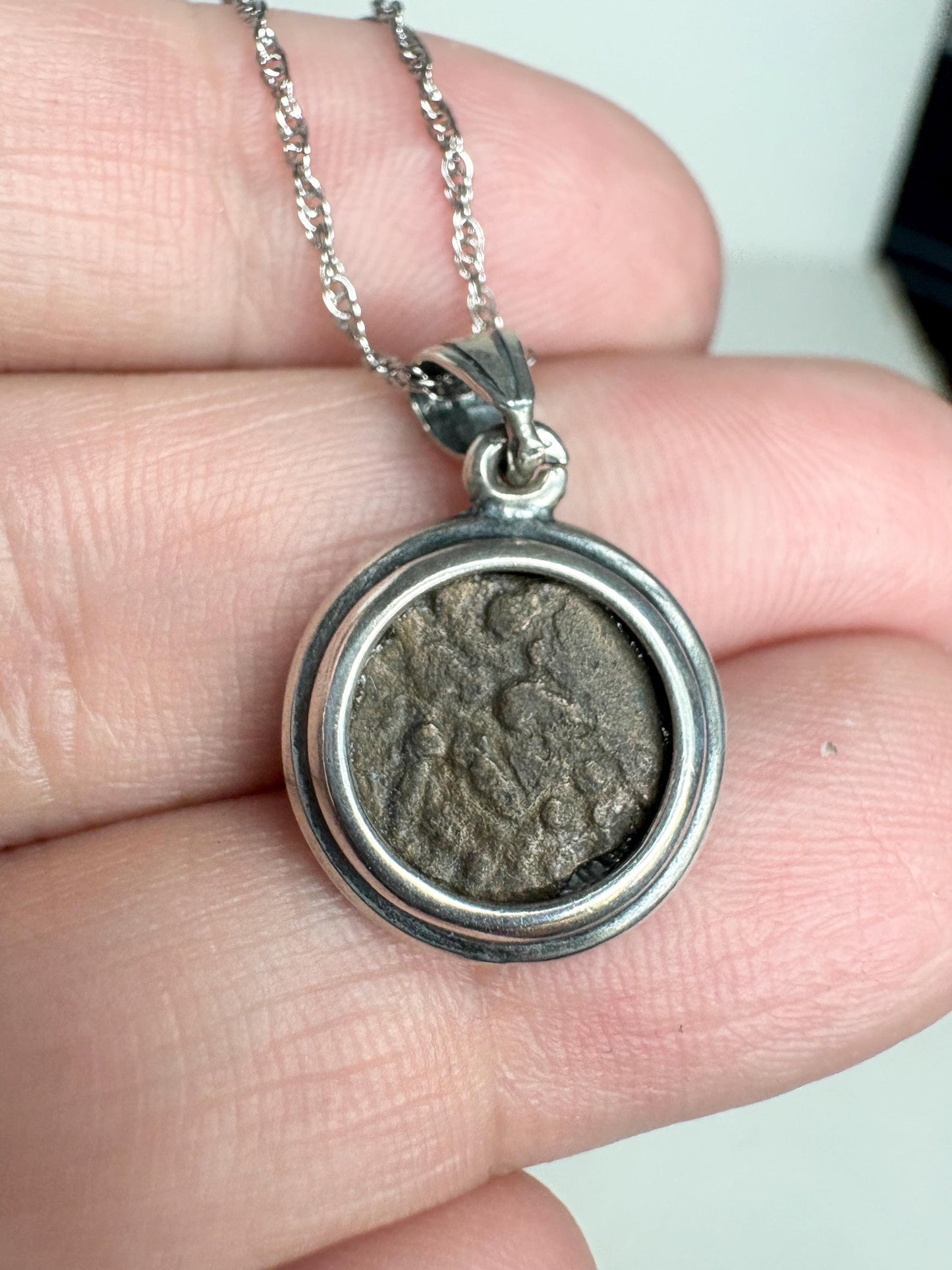 Widow's Mite Bezel Coin Pendant Necklace Sterling Silver 18" - NewLifeJewelryVault