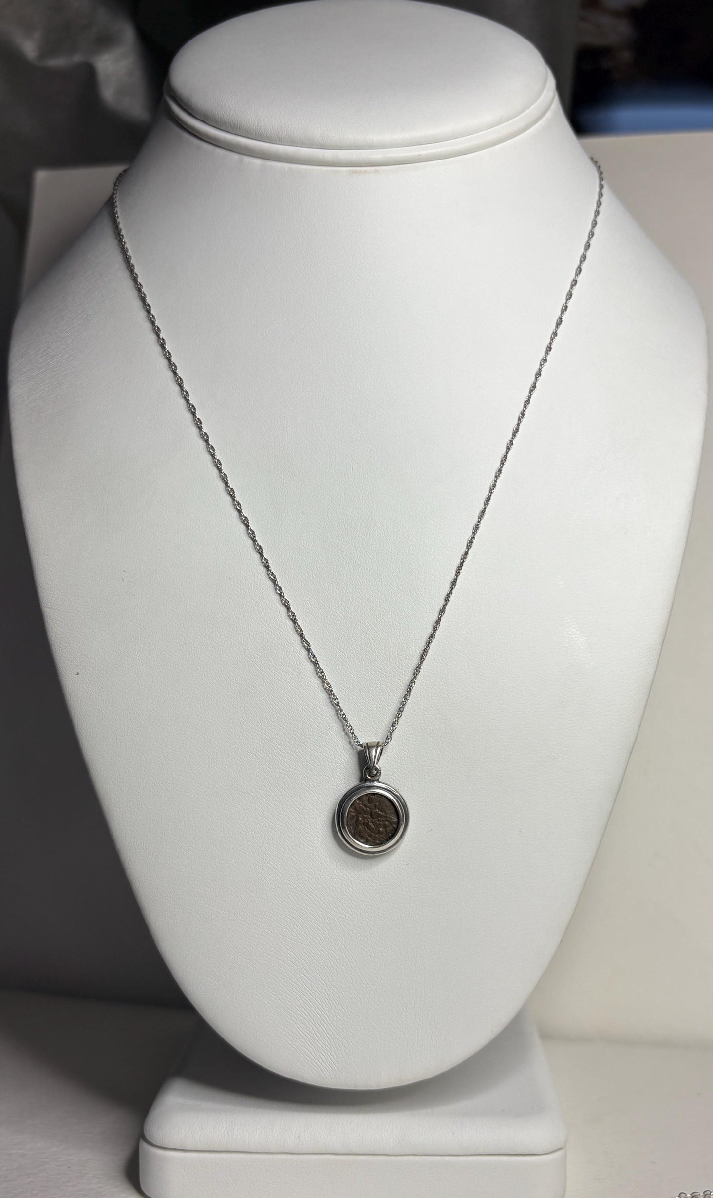 Widow's Mite Bezel Coin Pendant Necklace Sterling Silver 18" - NewLifeJewelryVault