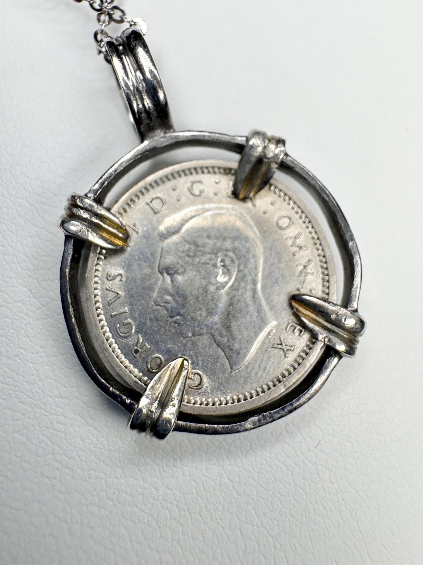 British Three Pence Silver Coin 1940 Pendant Necklace in Sterling Silver 18" - NewLifeJewelryVault