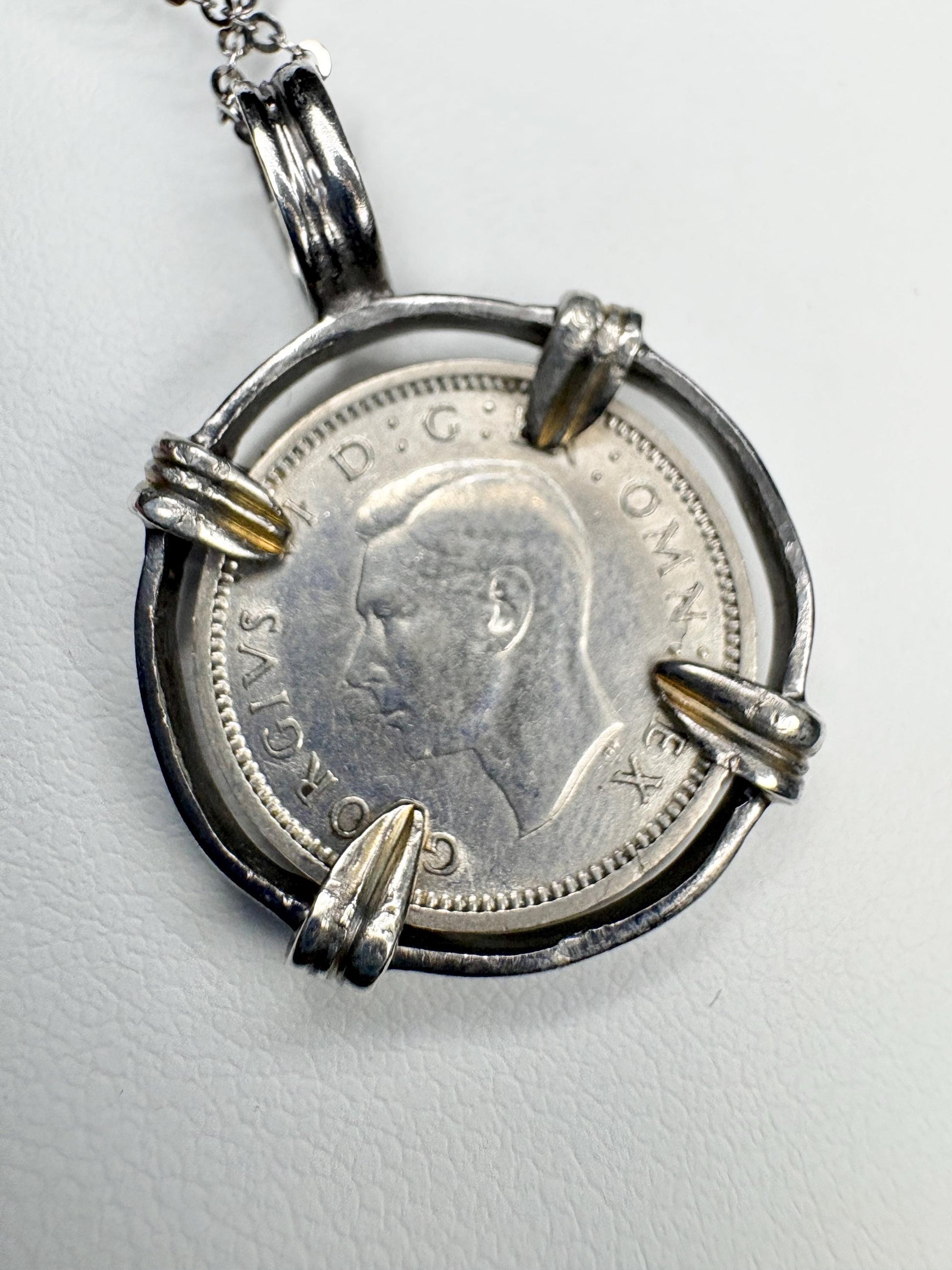 British Three Pence Silver Coin 1940 Pendant Necklace in Sterling Silver 18" - NewLifeJewelryVault