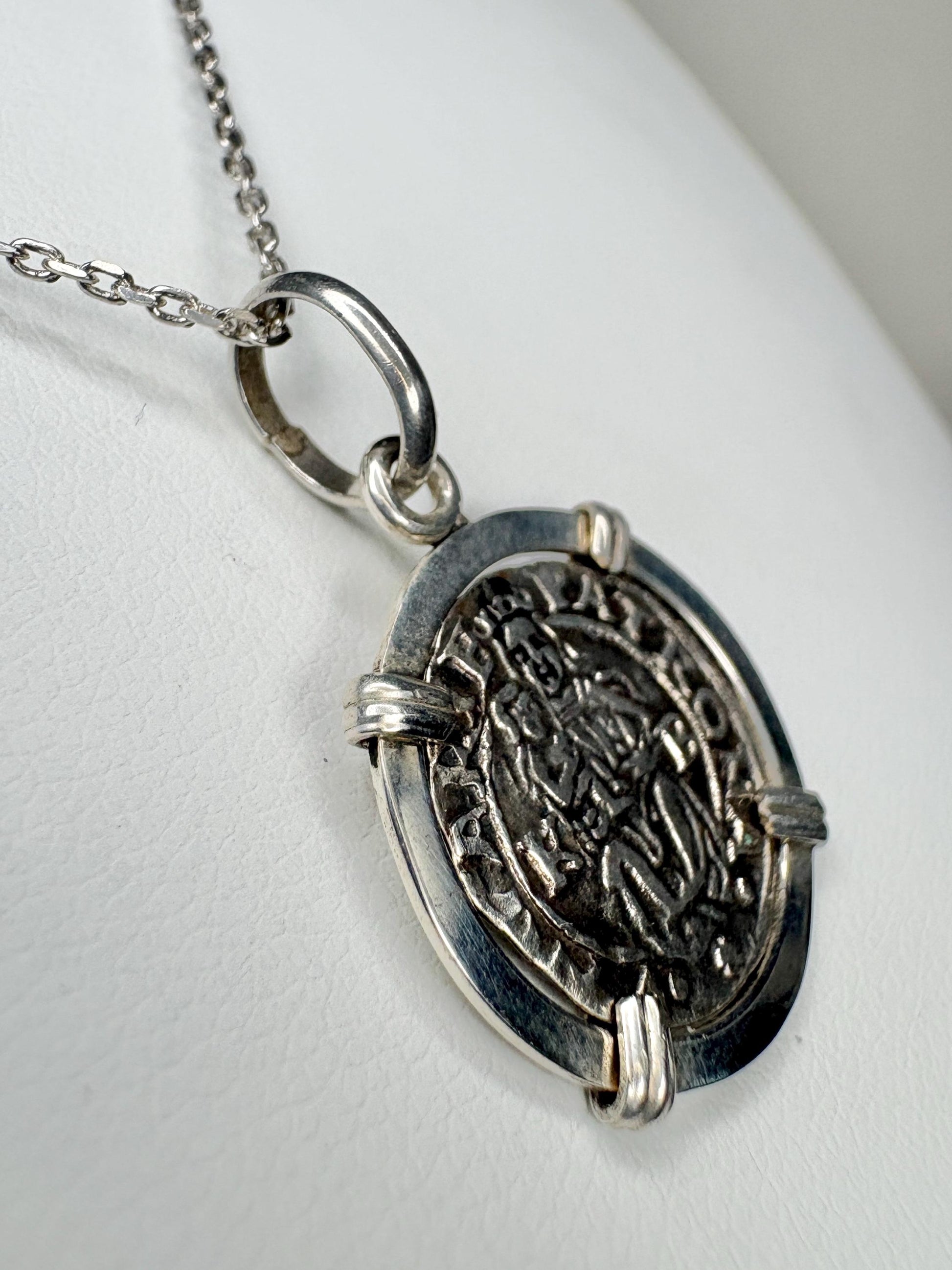 Hungarian Silver Denar Coin 1563 of Mary and Jesus Pendant Necklace with COA in Sterling Silver 20" - NewLifeJewelryVault