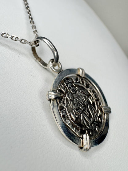 Hungarian Silver Denar Coin 1563 of Mary and Jesus Pendant Necklace with COA in Sterling Silver 20" - NewLifeJewelryVault