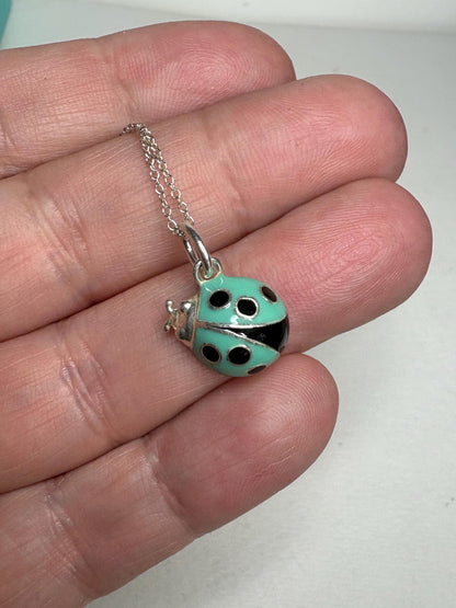 Tiffany & Co Blue Enameled Ladybug Charm Pendant Necklace Sterling Silver 19" with Box - NewLifeJewelryVault