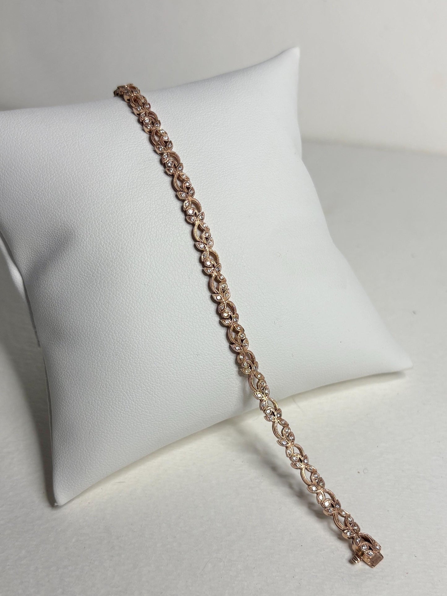 Shane Co Floral Vine Diamond Tennis Bracelet in Solid 14k Rose Gold 7.5" - NewLifeJewelryVault