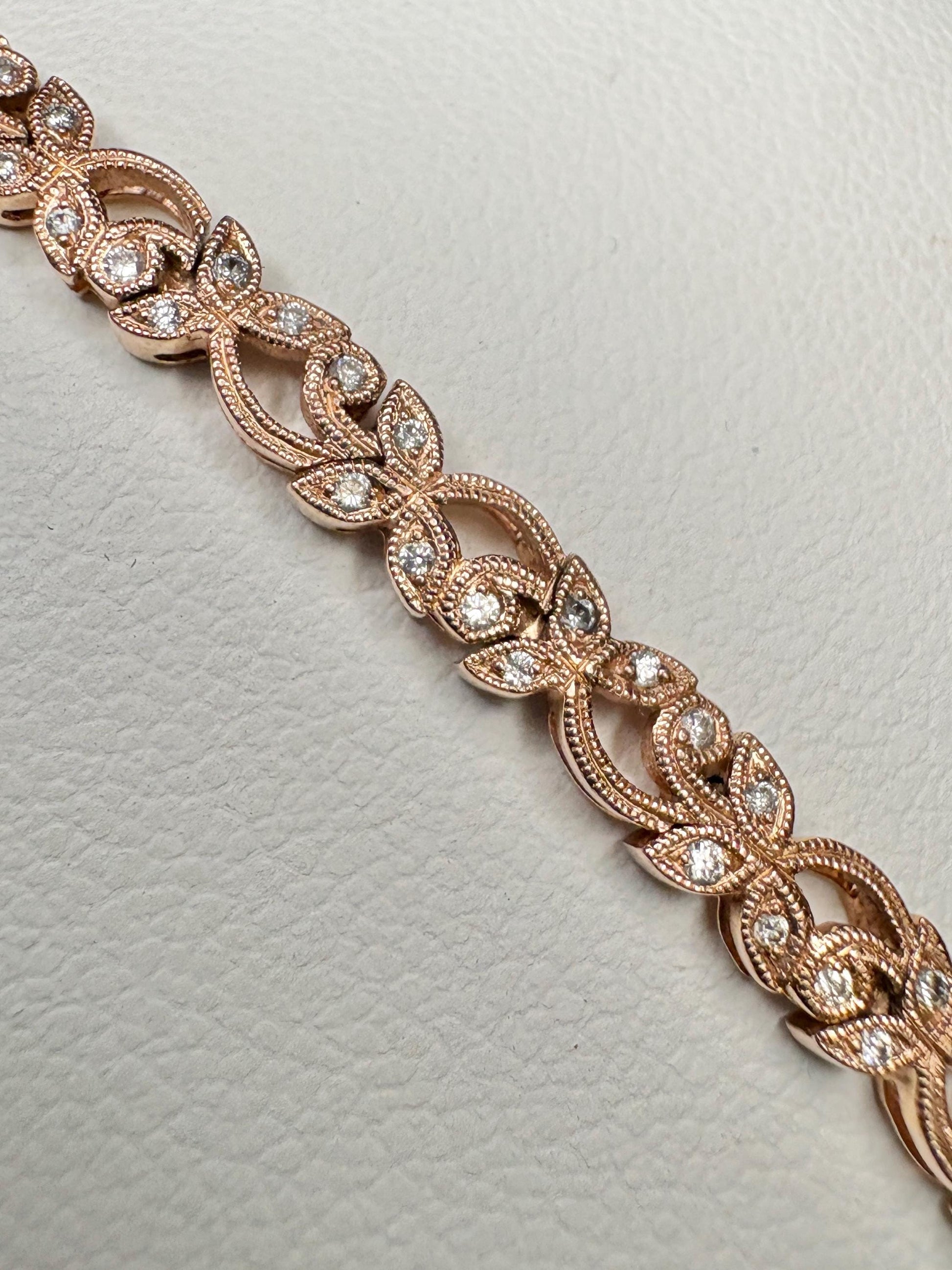 Shane Co Floral Vine Diamond Tennis Bracelet in Solid 14k Rose Gold 7.5" - NewLifeJewelryVault