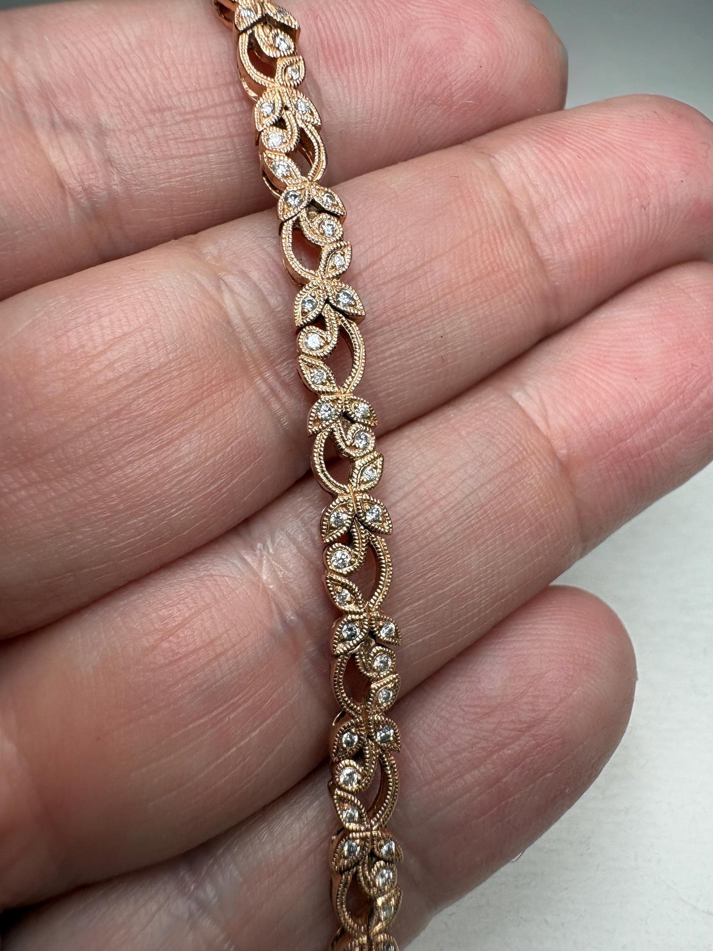 Shane Co Floral Vine Diamond Tennis Bracelet in Solid 14k Rose Gold 7.5" - NewLifeJewelryVault