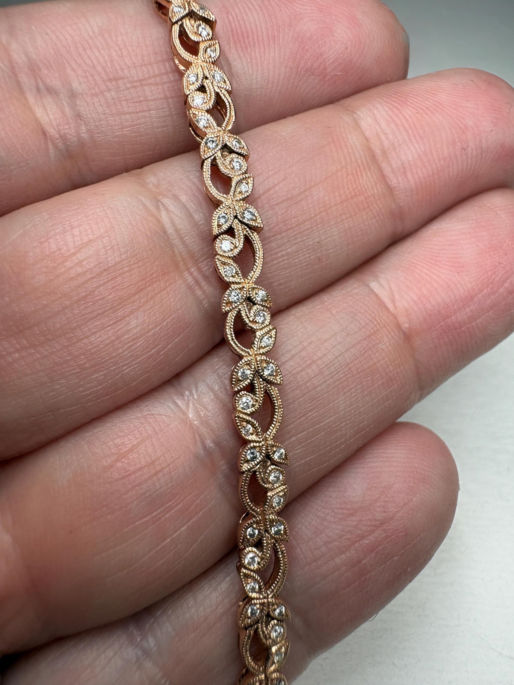 Shane Co Floral Vine Diamond Tennis Bracelet in Solid 14k Rose Gold 7.5" - NewLifeJewelryVault